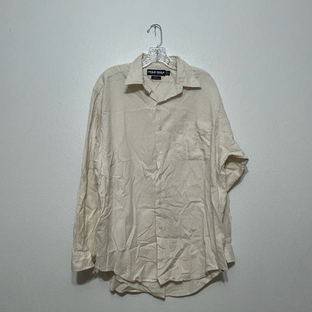 Polo Golf Ralph Lauren Cream Cotton Long Sleeve Davis Shirt‎ Mens Size L Vintage